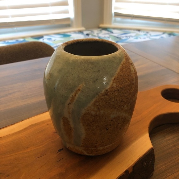 Rustic Brown and Baby Blue Ceramic Vase - Picture 7 of 14